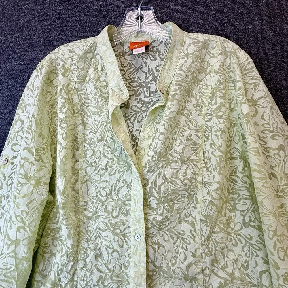 Hearts Of Palm Womens Tunic Top Sz 18 Green Burnout Roll Tab Sleeve Tropical - Picture 2 of 10